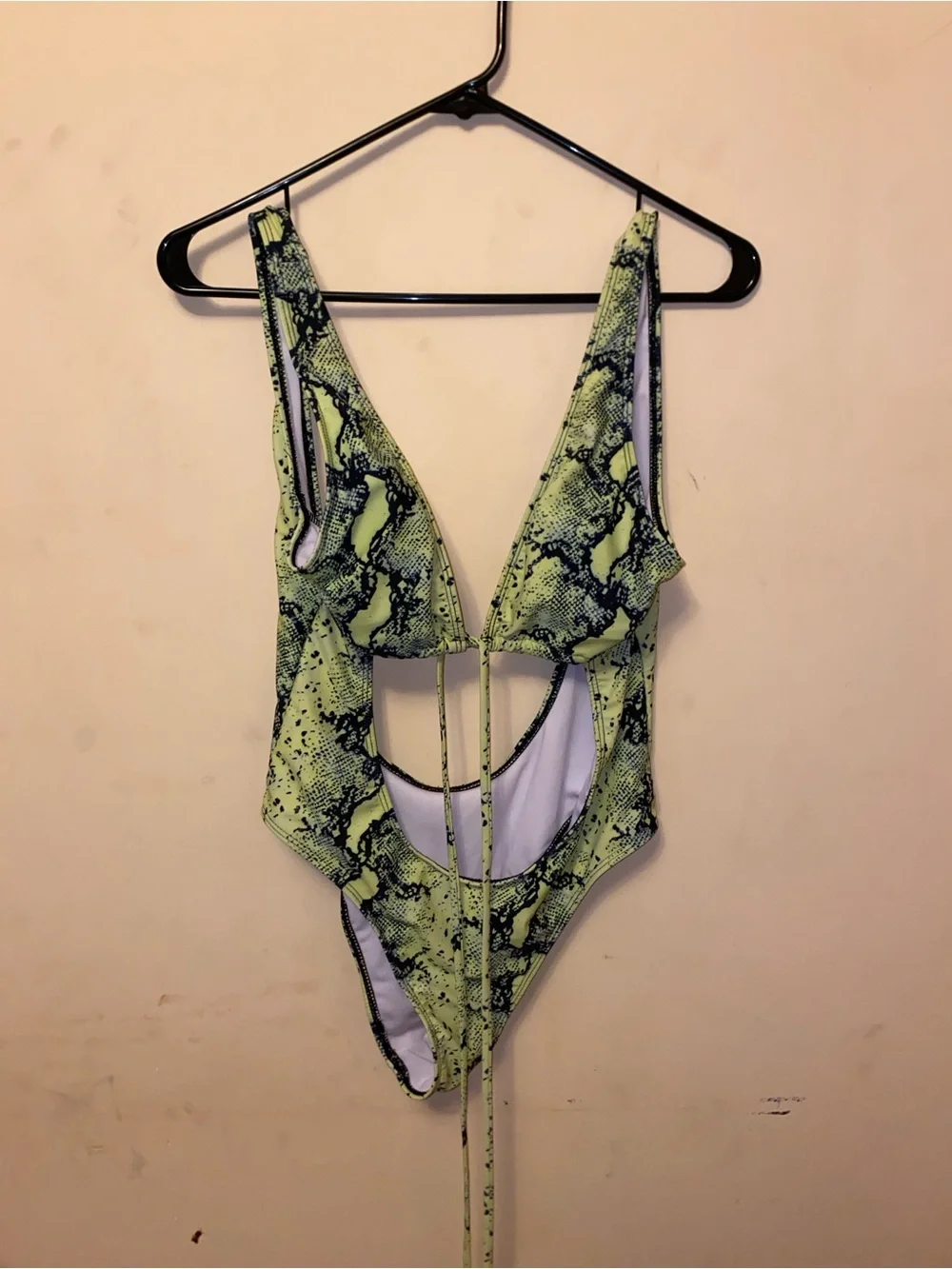 Snake-Print Plunge Swimsuit, L